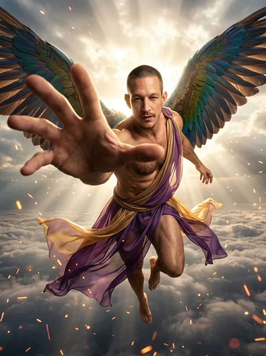 Cinematic Celestial Angel Flying Toward Camera output 2