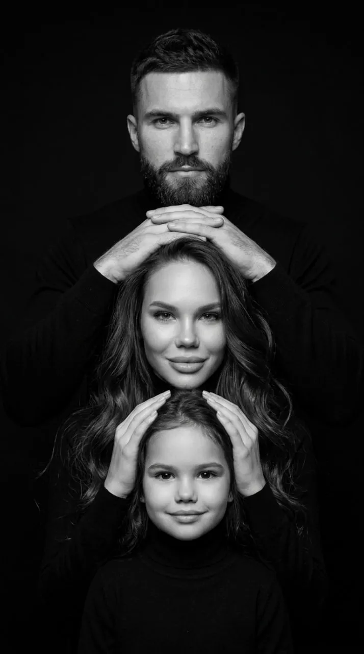 Hyperrealistic Black-and-White Family Portrait