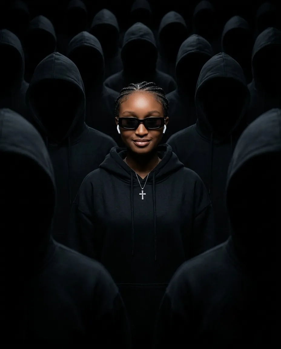 Dark Cinematic Portrait in a Hooded Crowd output 2