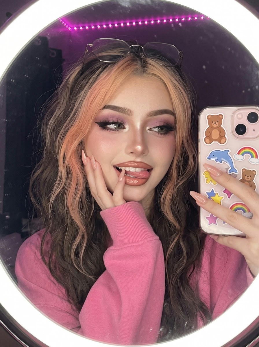 Glam Makeup Mirror Selfie with Preserved Facial Identity output 3