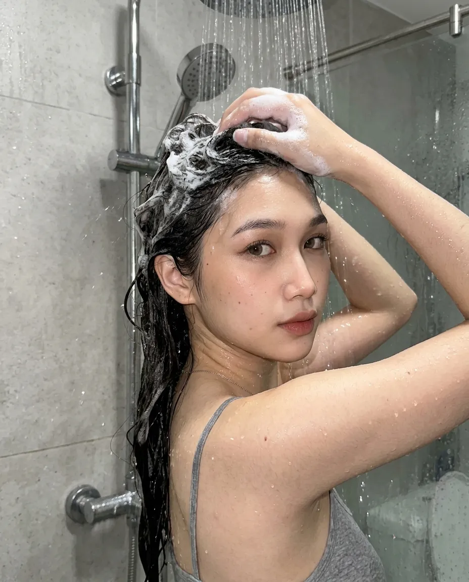 Ultra-Realistic Shower Hair-Wash Portrait output 2