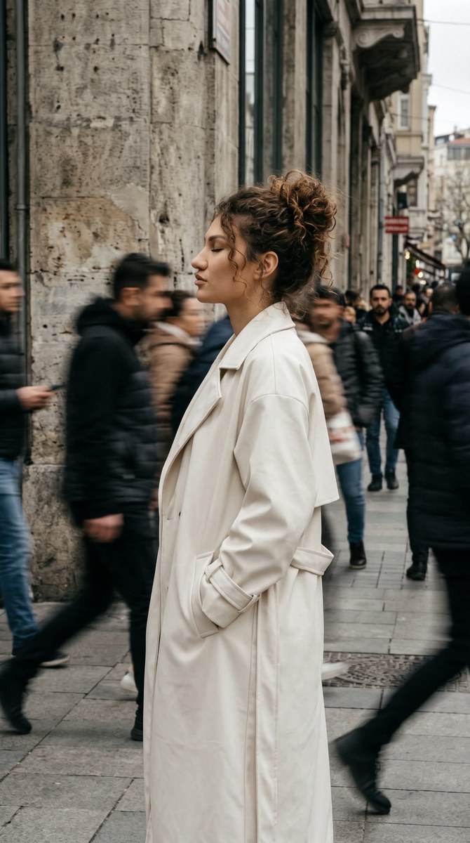 Cinematic Street Portrait Amid a Moving Crowd output 2