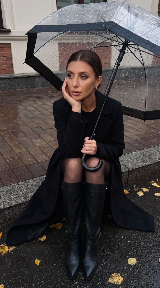 Rainy Evening Portrait with a Transparent Umbrella