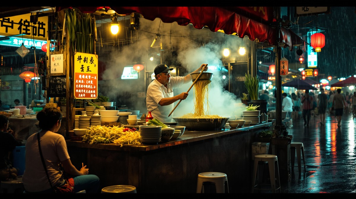 Rainy Night Market Noodle Stall (Street Photography)