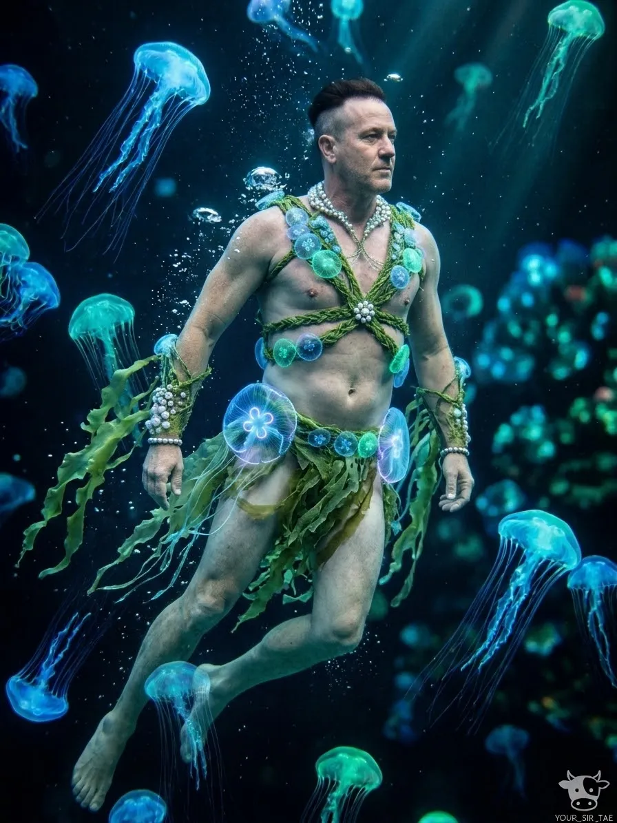 Bioluminescent Jellyfish Swarm Fashion Portrait output 3