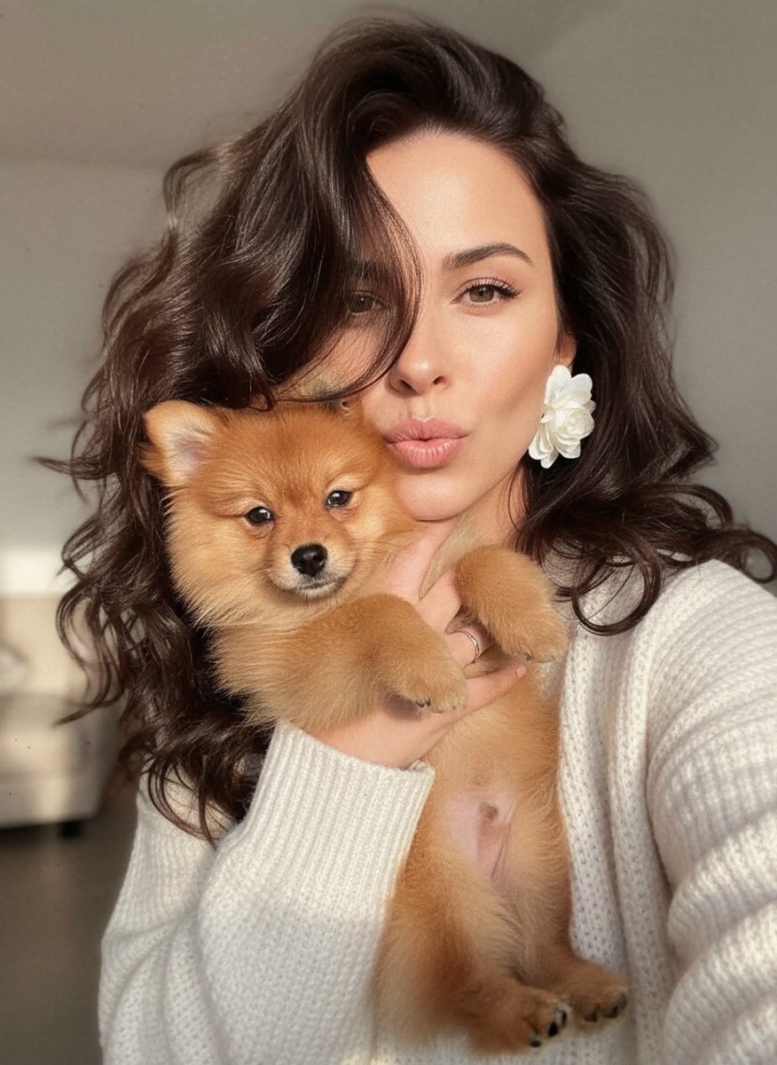 Spontaneous Luxury Beauty Selfie with a Pomeranian output 2