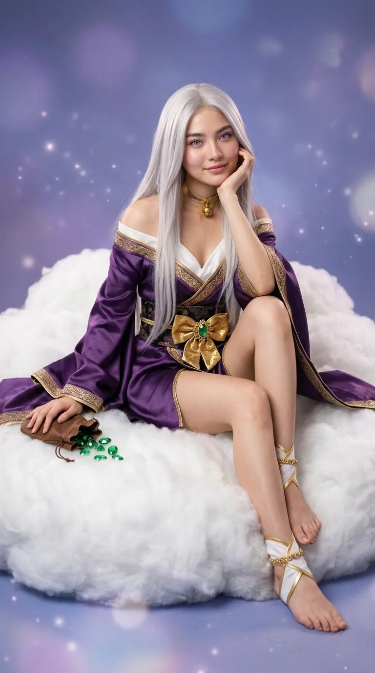 Silver-Haired Woman on a Cloud Cushion