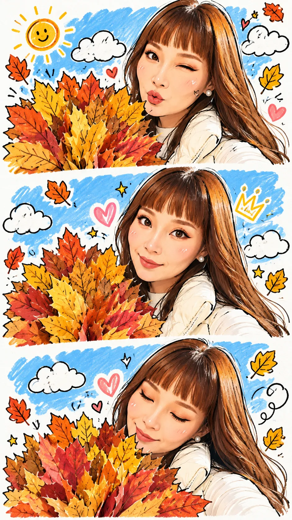 Three-Photo Sky Selfie Collage with Autumn Leaves output 1