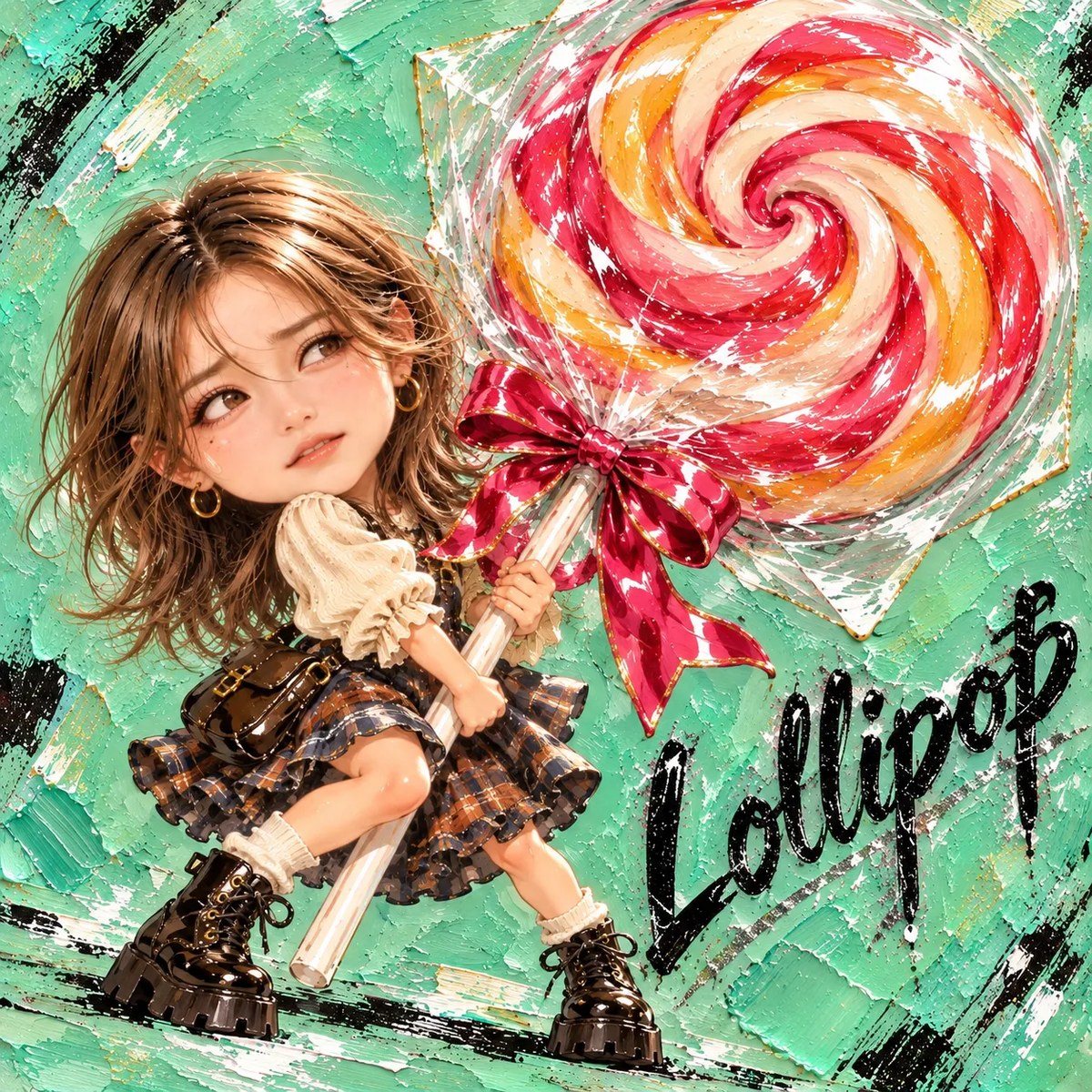 Chibi Character Carrying an Oversized Lollipop