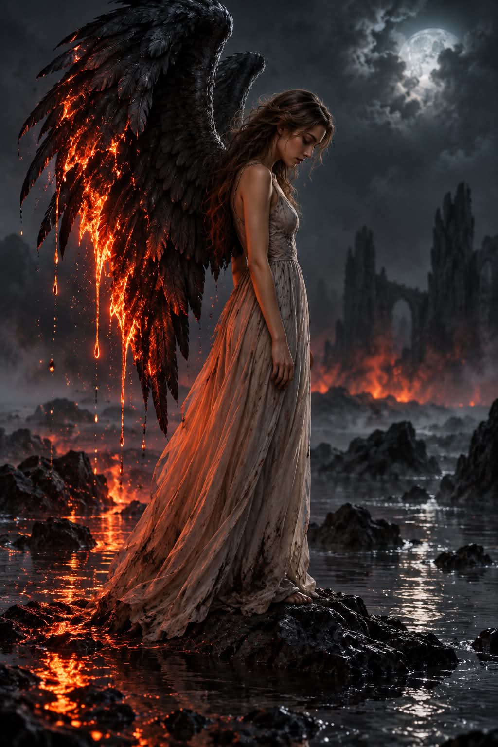 Fallen Angel with a Burning Wing