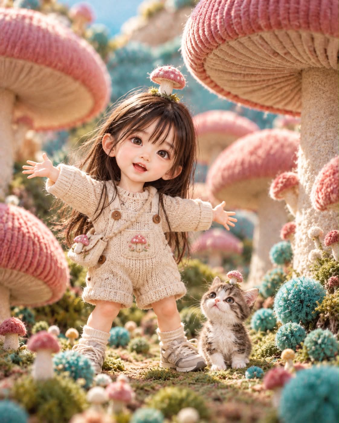 Handcrafted Doll in a Plush Mushroom Forest