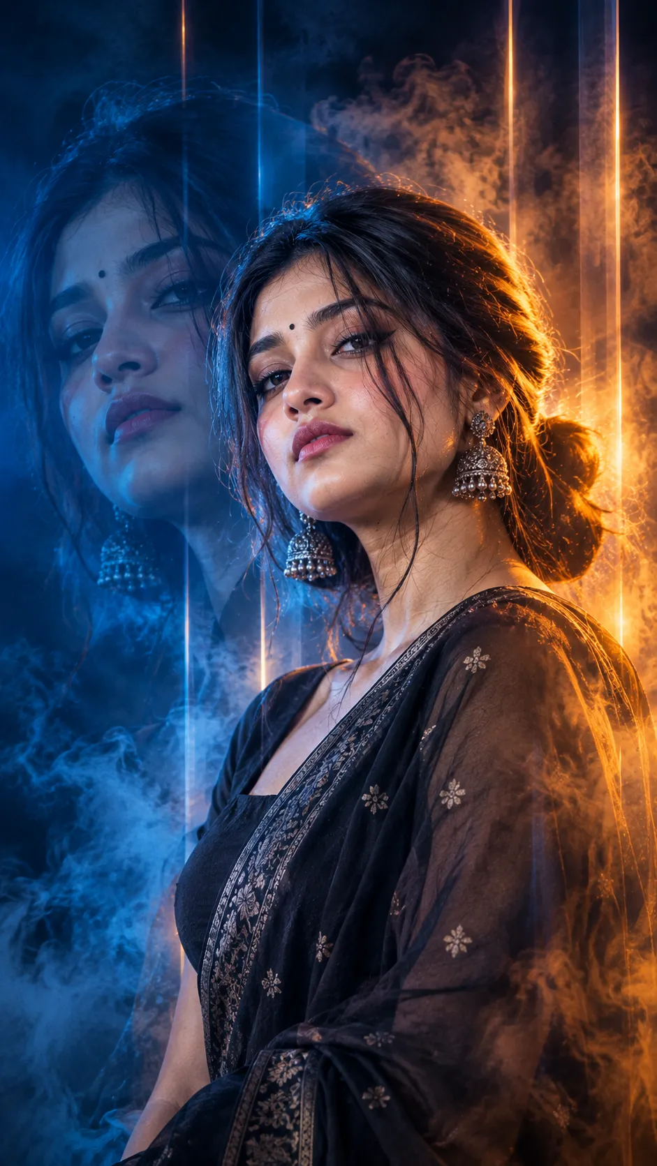 Cinematic Double-Exposure Saree Portrait