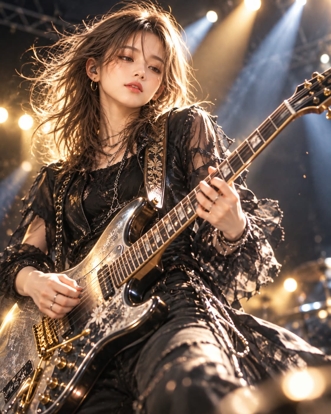 Personalized Guitarist in a Dramatic Stage Spotlight