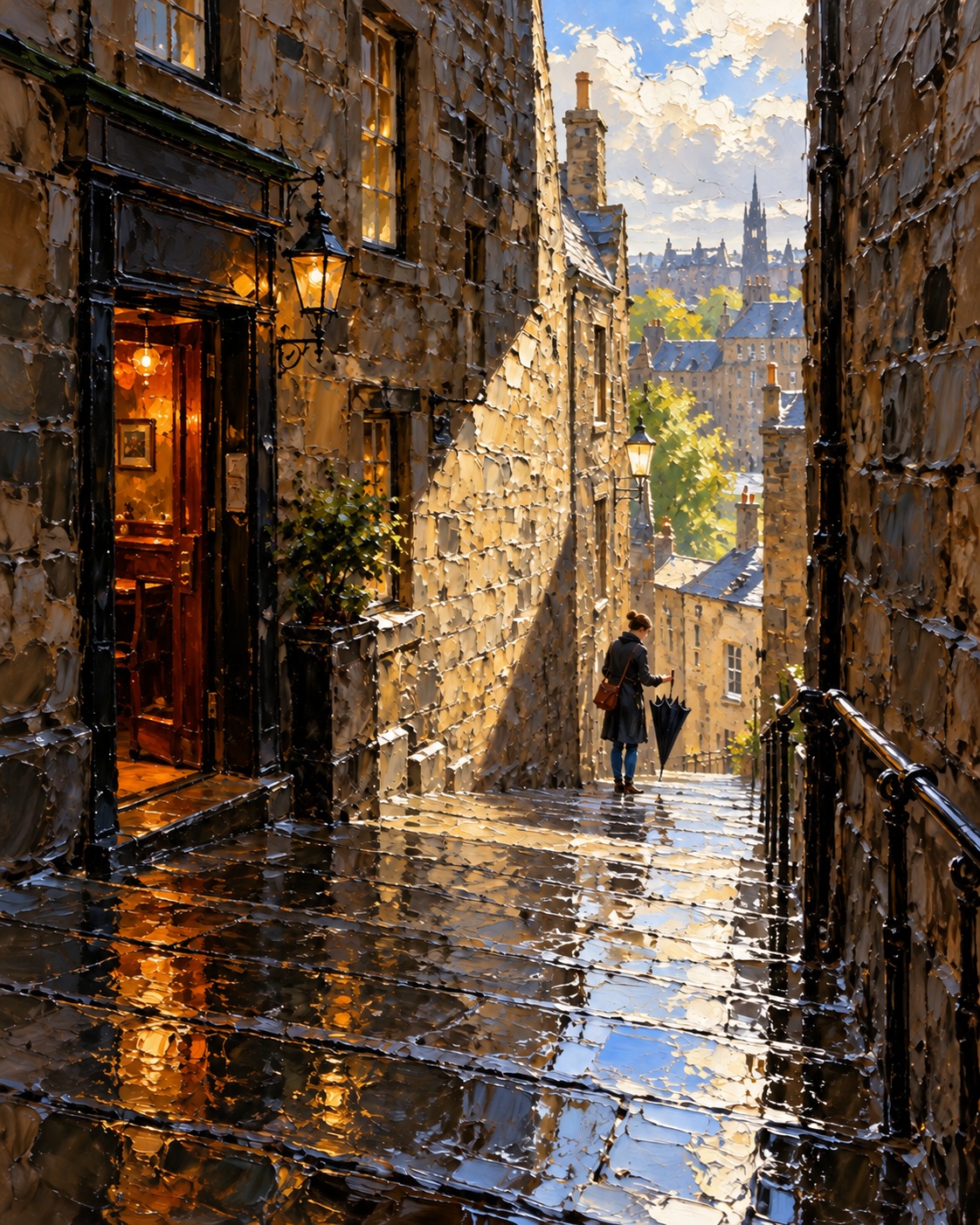 Rain-Soaked Landmark in Palette-Knife Oil output 4