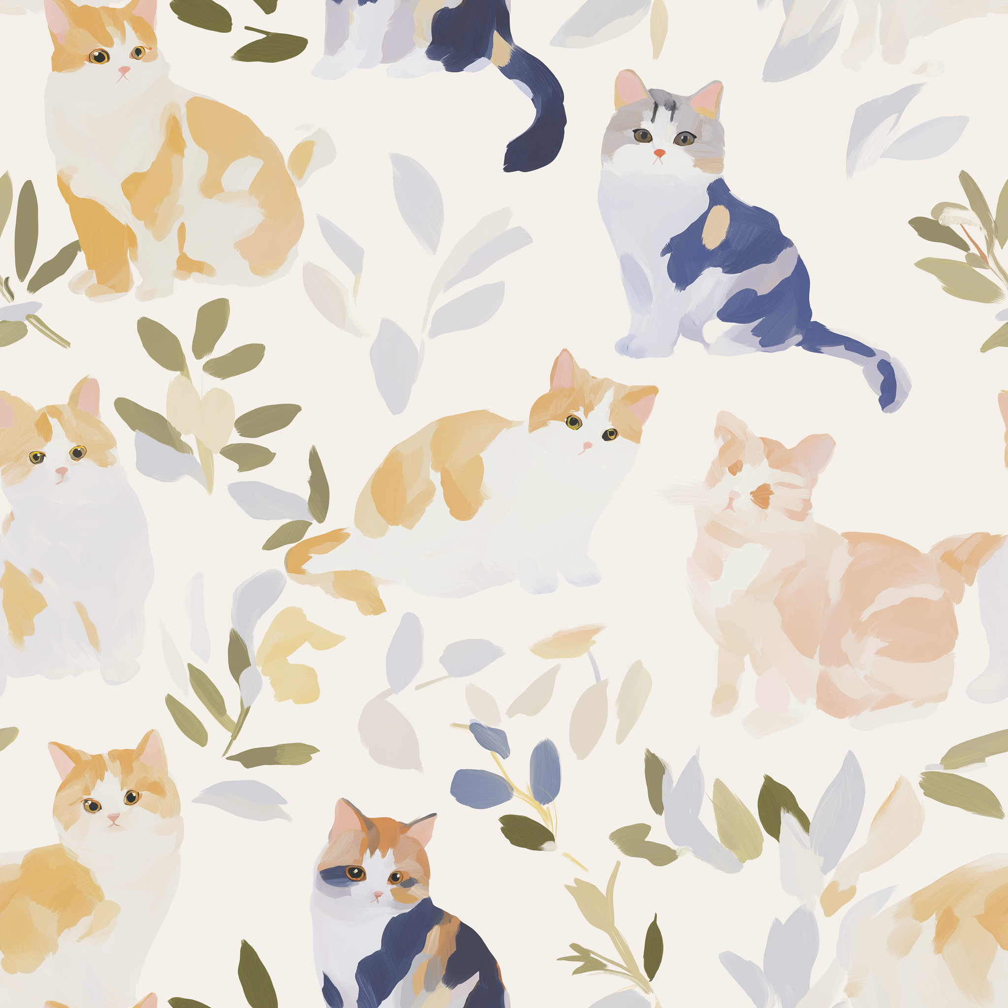 Tiled Image of Cats Playing Outdoors