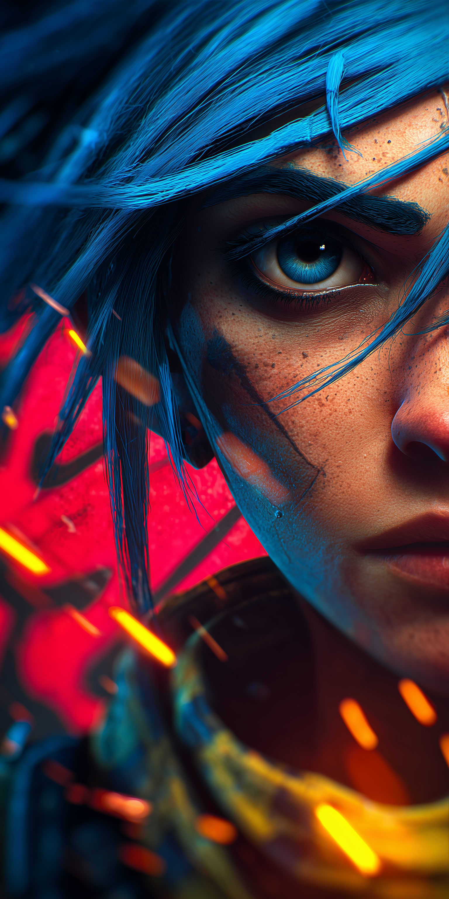 Cinematic Neon Portrait of a Blue-Haired Woman