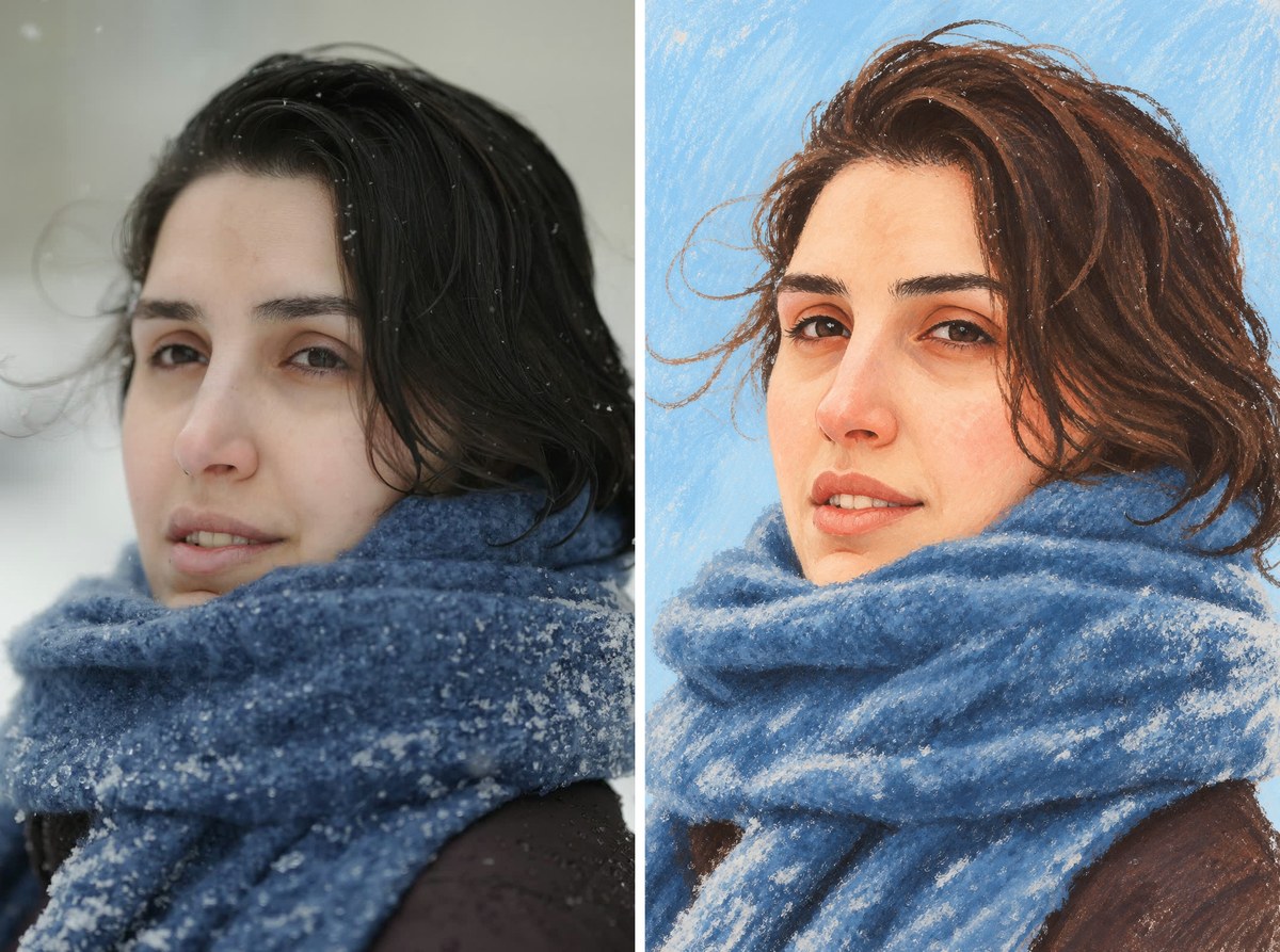 Hand-Painted Pastel Portrait Transformation