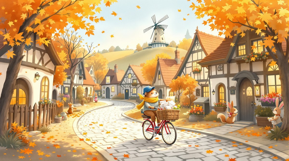 Hedgehog Postman in an Autumn Village (Watercolor Storybook)