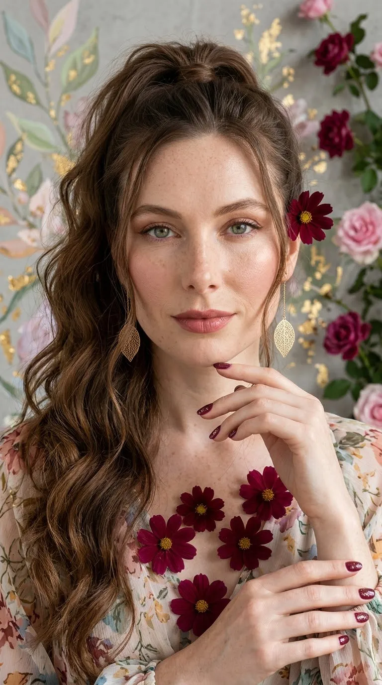 Romantic Burgundy Cosmos Beauty Portrait