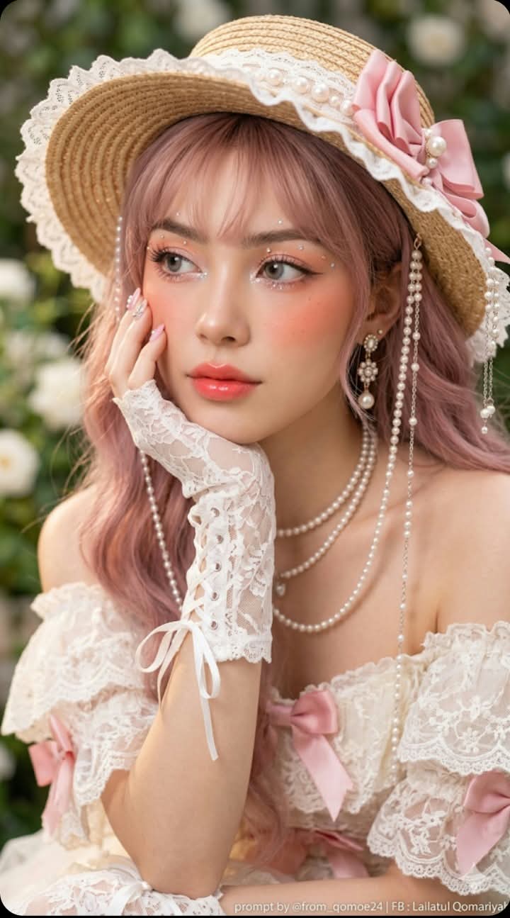 Pastel Coquette Portrait with a Satin Headscarf and Pearl Hat output 3