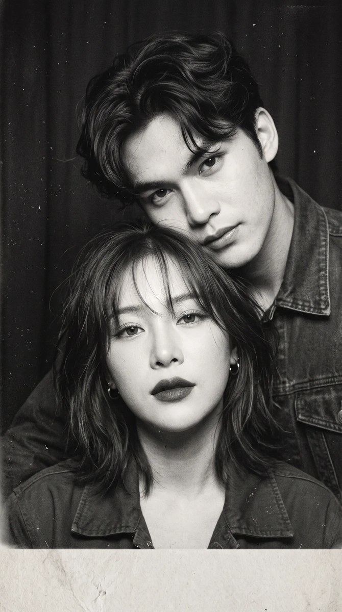 Vintage Black-and-White Couple Photobooth Portrait output 1