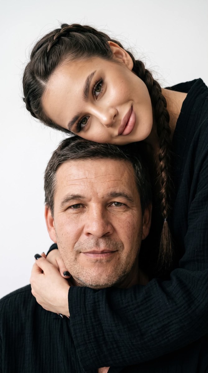 Close-Up Studio Portrait of a Father and Daughter