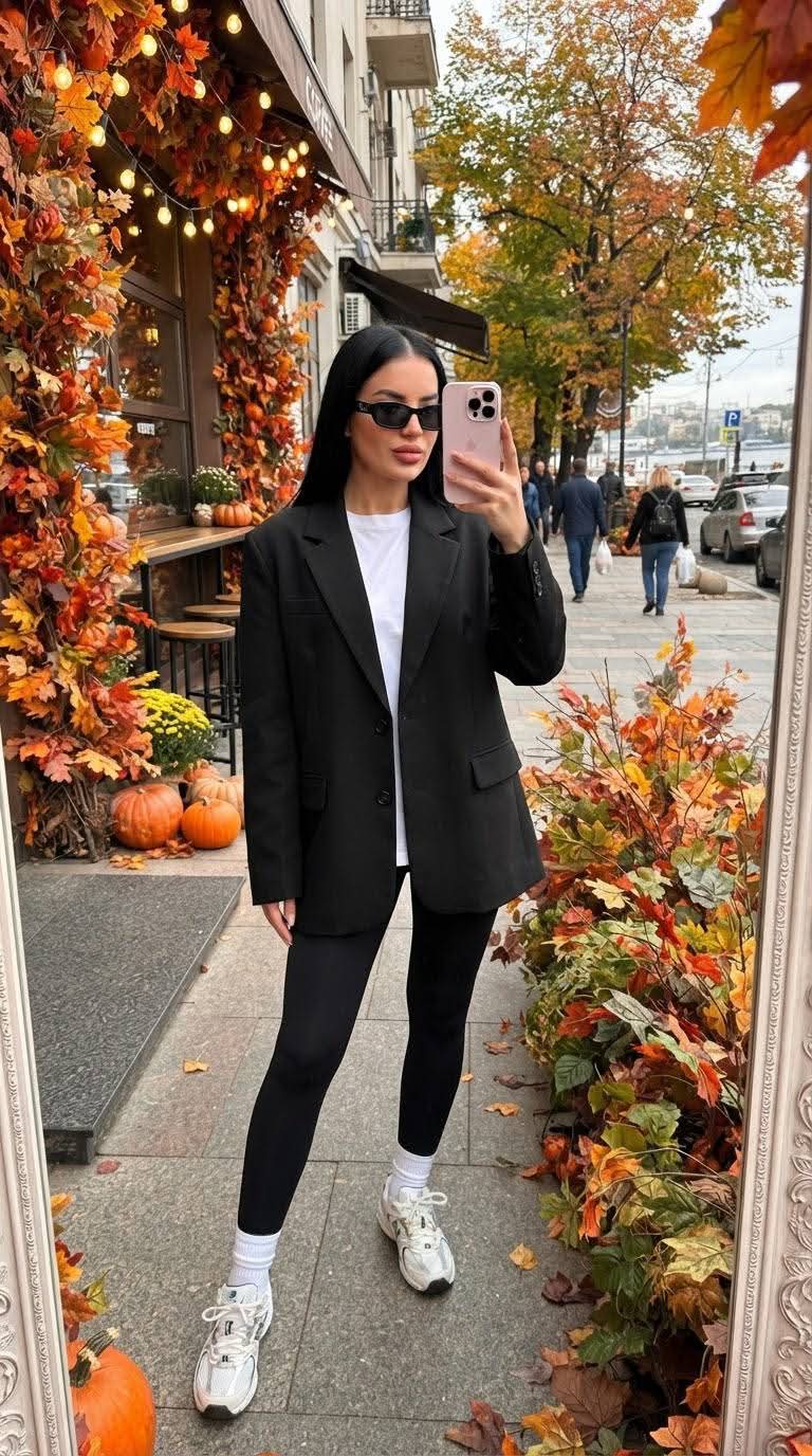 Hyperrealistic Autumn Street-Style Mirror Selfie