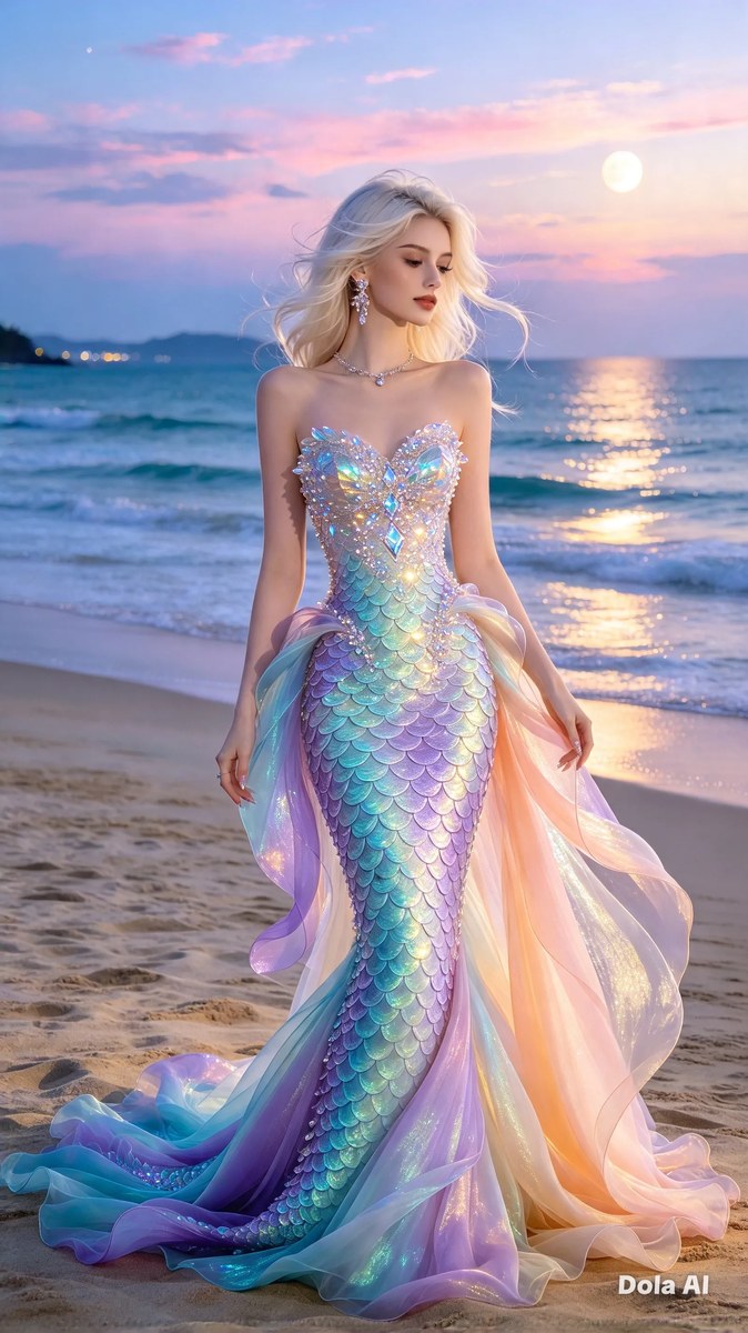 Ethereal Gown on a Moonlit Beach output 1