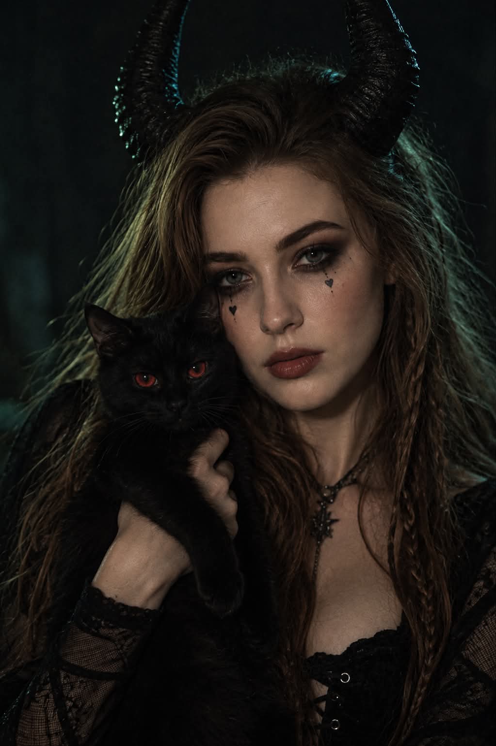 Gothic Halloween Portrait with a Black Cat output 1