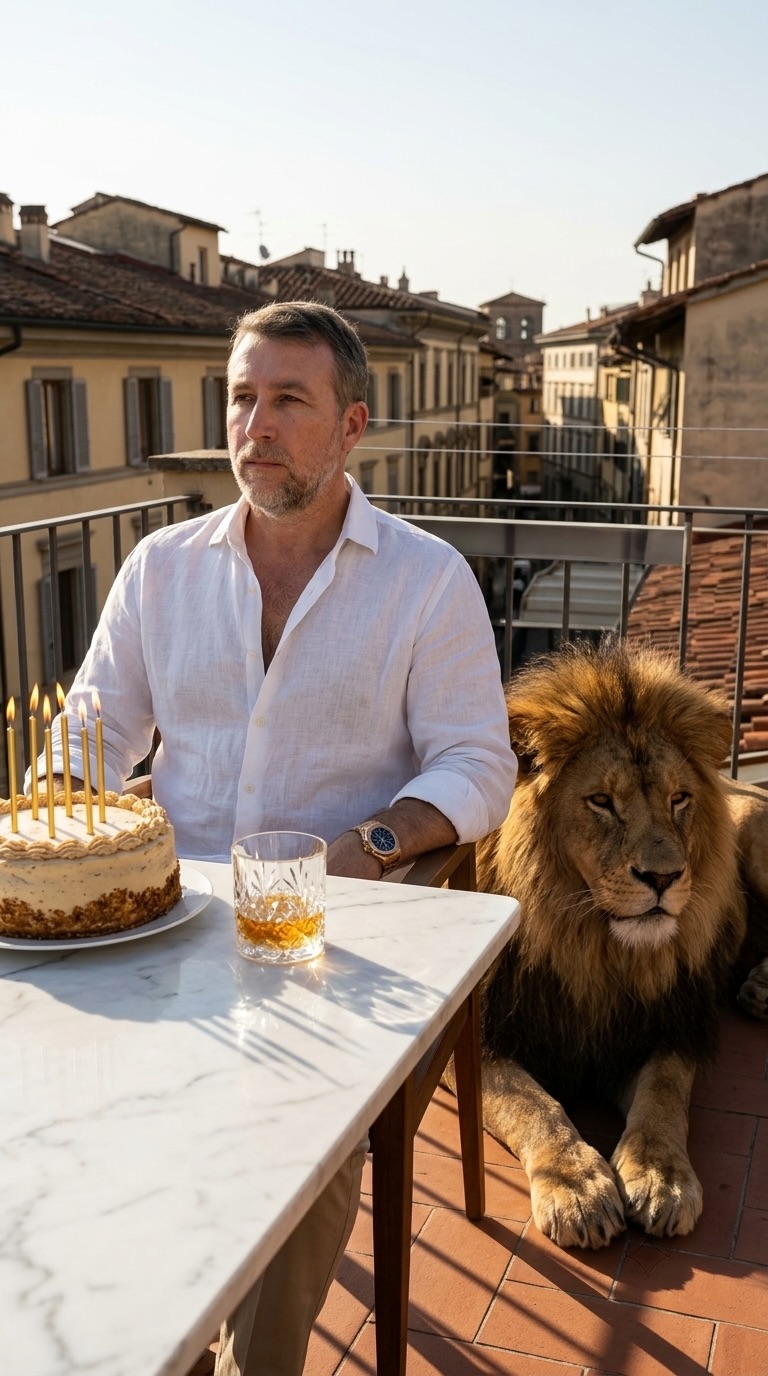 Luxury Penthouse Birthday Portrait with a Lion