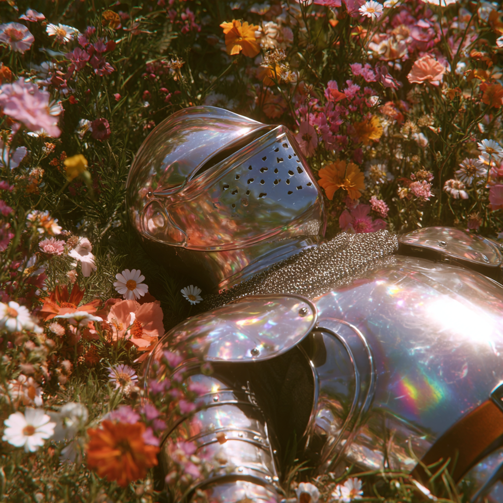 Dreamy Knight Resting in a Sunlit Flower Field