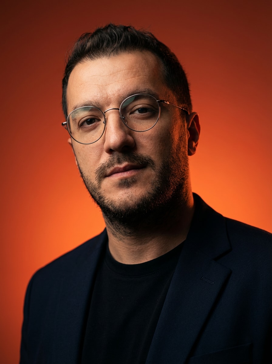 Studio Portrait with Cinematic Lighting and Bold Color Background