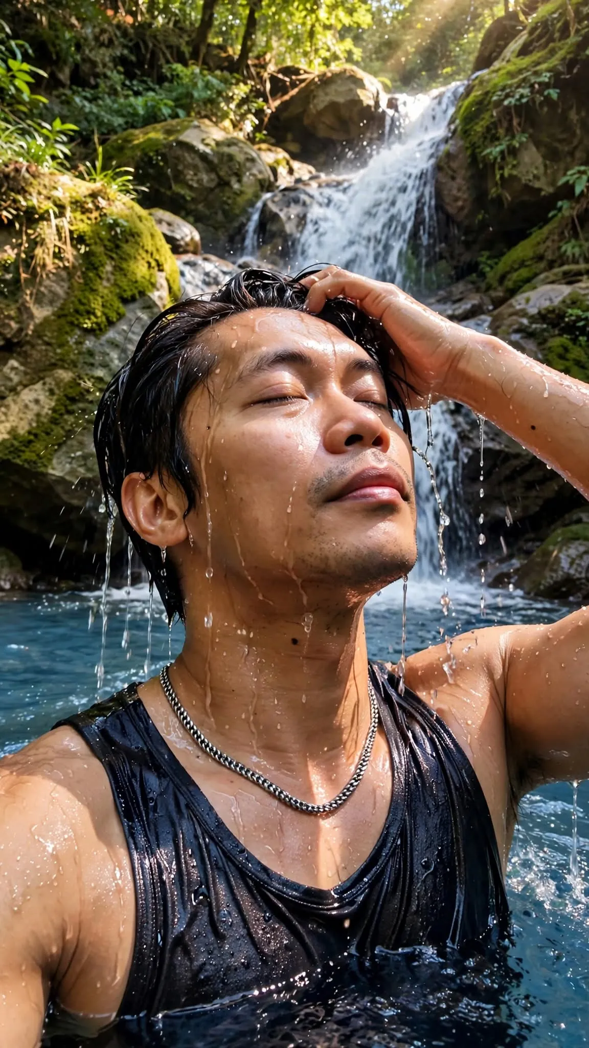 Candid Waterfall Portrait of a Man