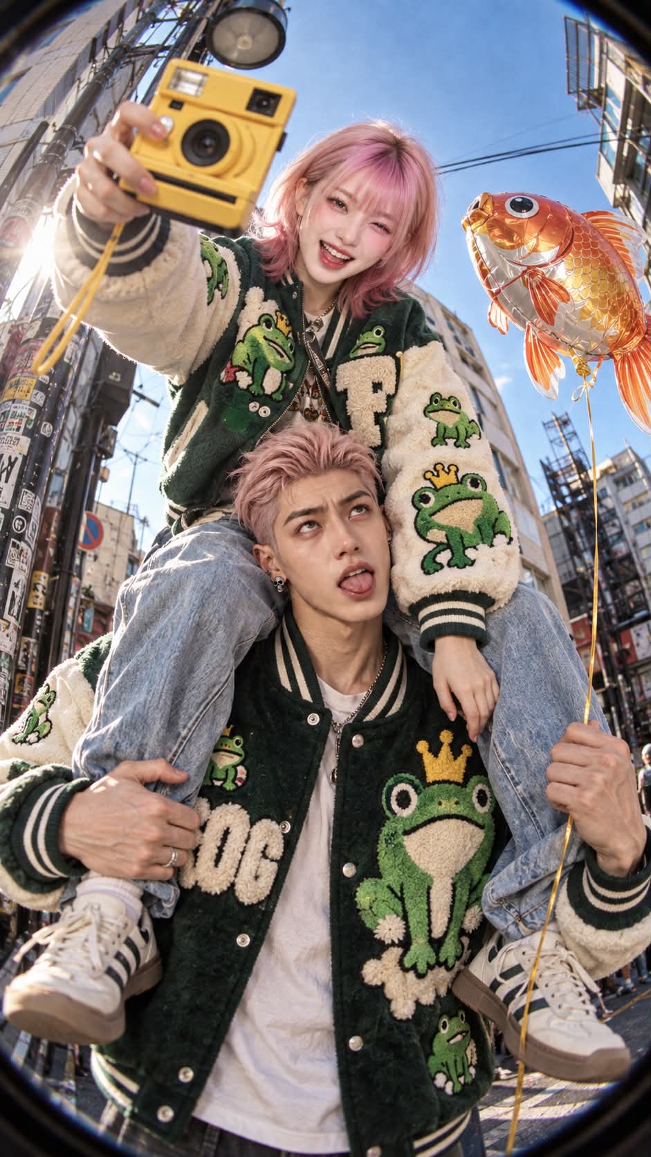 Retro Fisheye Piggyback Couple