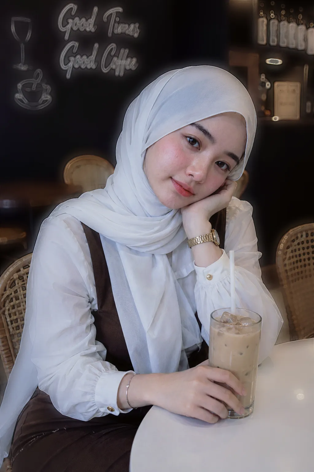 Moonlit Café Elegance — Editorial Portrait
