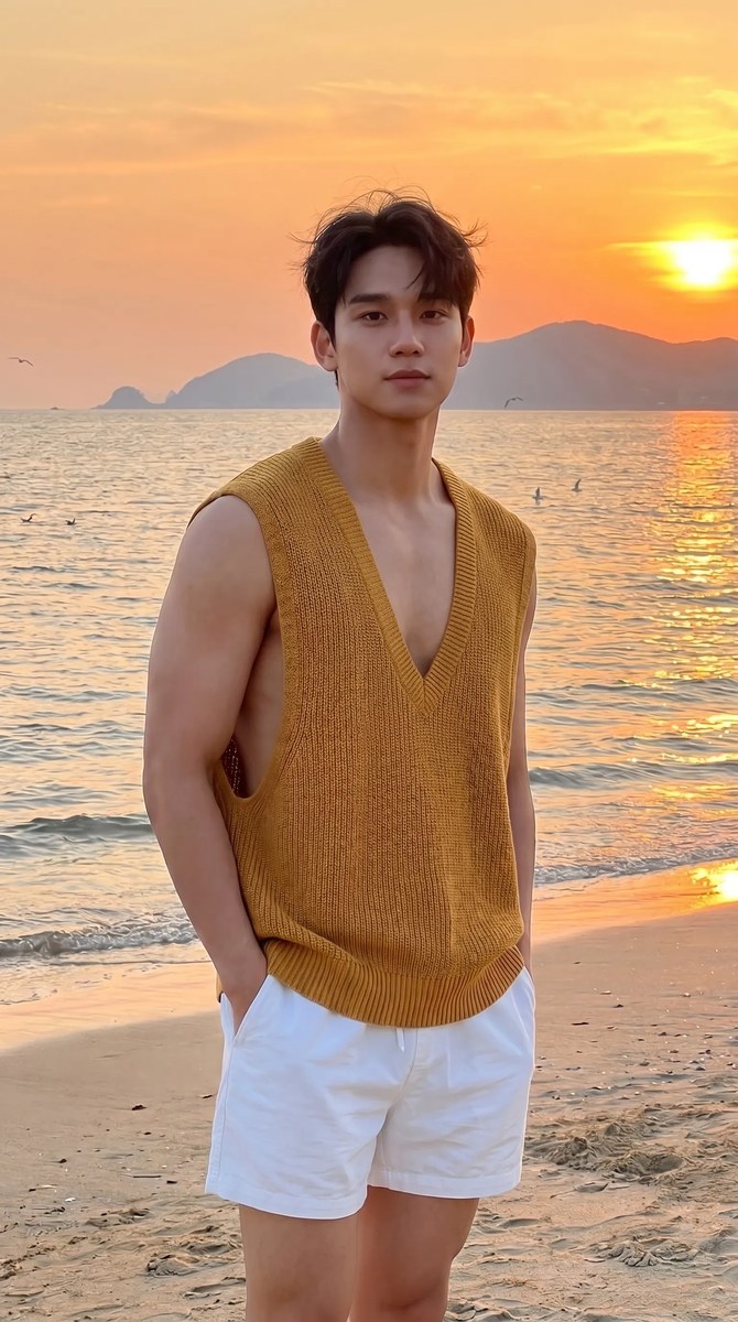 Young Asian Man at a Seaside Sunset output 1
