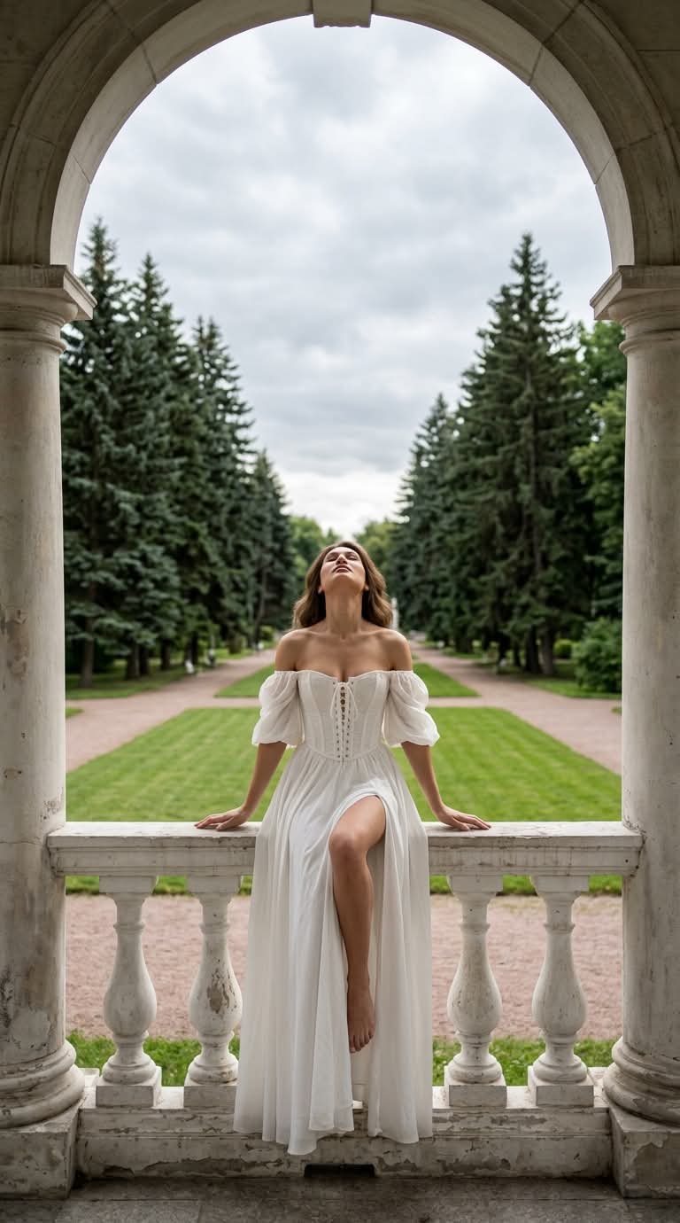 Dreamlike Fashion Portrait in a Stone Arch output 3