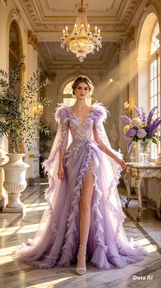 Lavender Gown in a Sunlit Palace Hall output 3