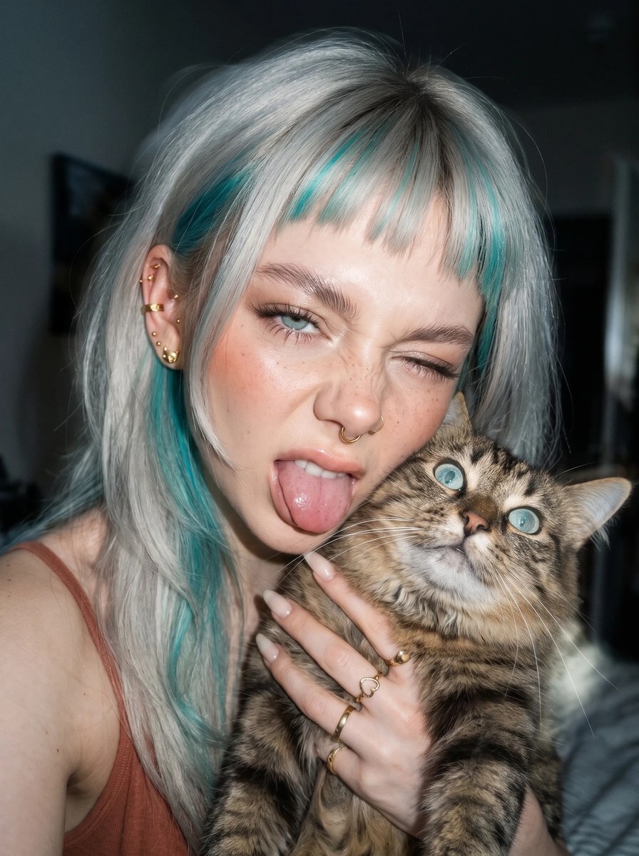Young Woman Cuddling a Tabby Cat output 2