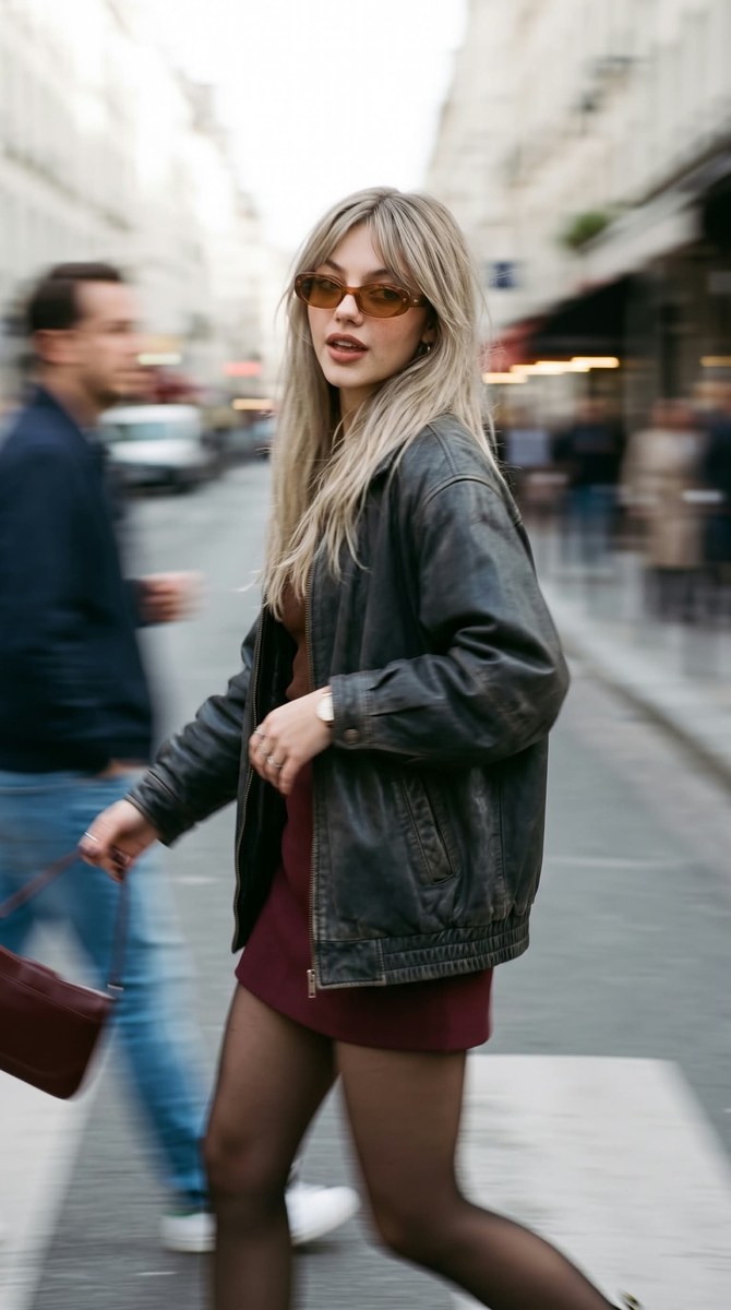 Burgundy Street-Style Portrait Outside a Record Store output 8