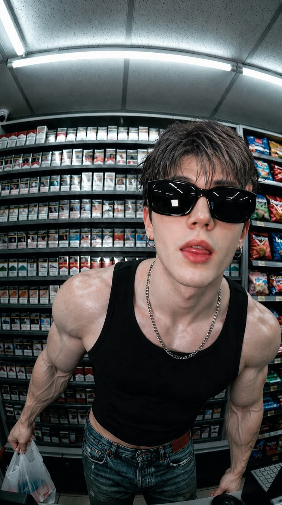 Korean Model in a Convenience-Store Fisheye Selfie output 1