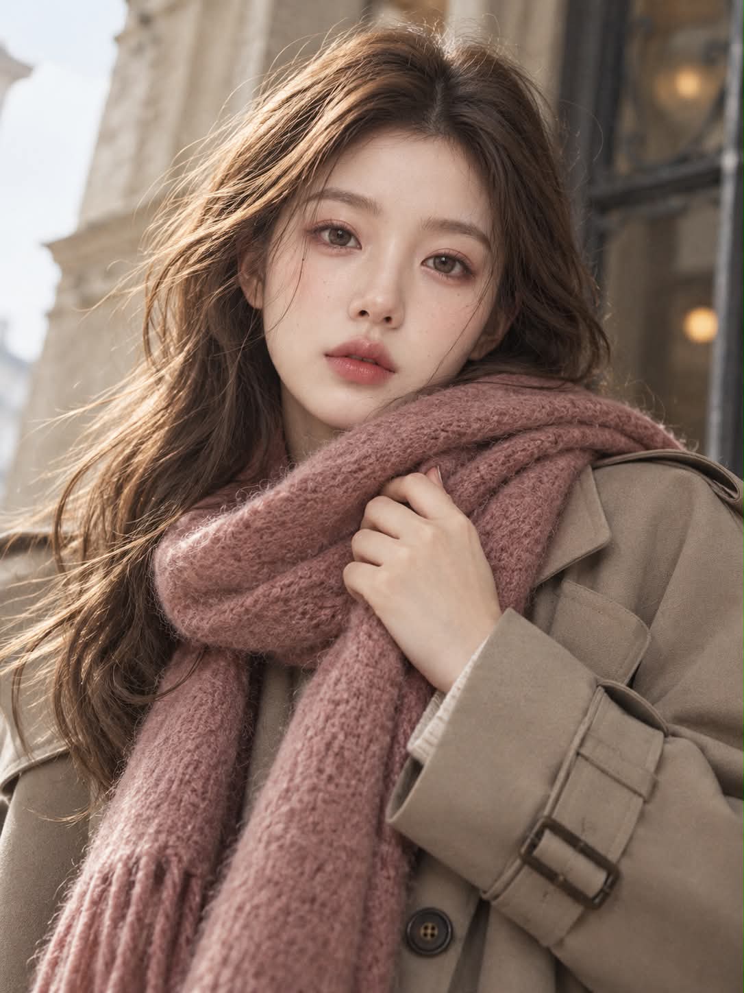 Cozy Winter Fashion Portrait in Dusty Rose output 1