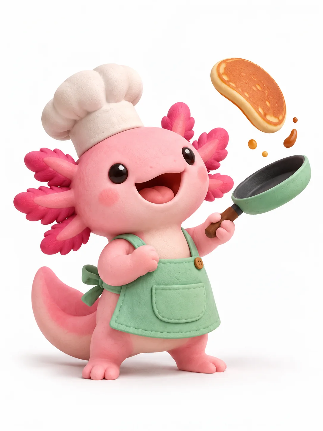 Playful 3D Clay Axolotl Chef