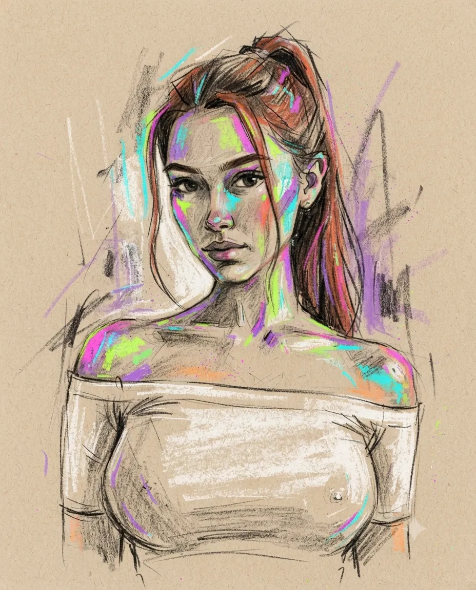 Neon Pastel Fashion Portrait on Kraft Paper output 5