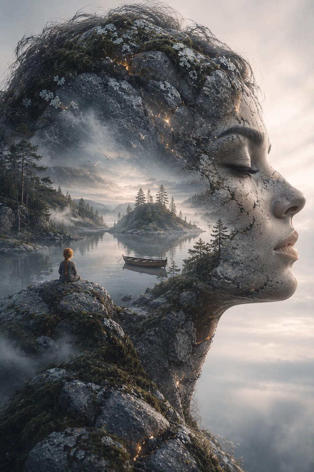 Karelian White Night: Double-Exposure Fantasy Portrait