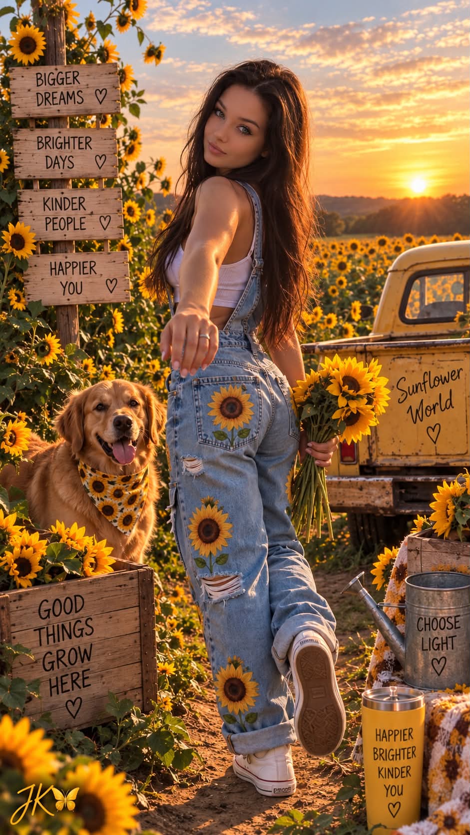 Golden-Hour Sunflower Field Portrait