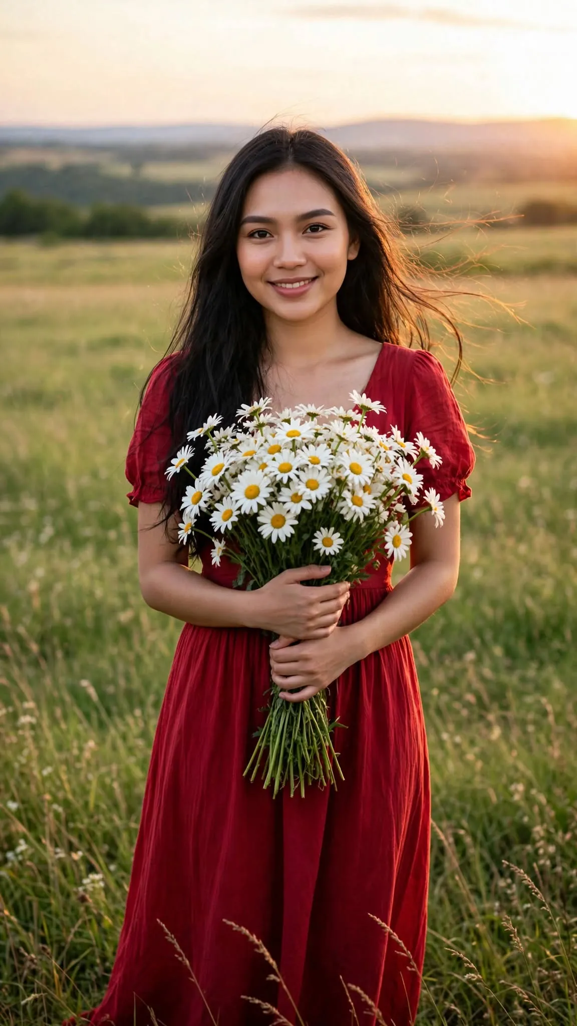Golden-Hour Daisy Field Portrait
