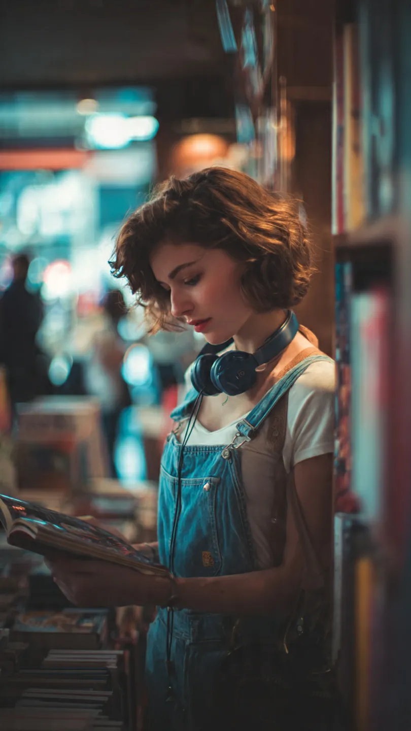 Cinematic Bookstore Browsing Portrait output 1