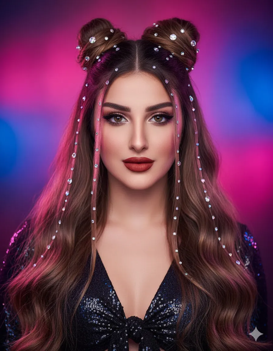 Y2K Glamour Portrait with Rhinestone Hair