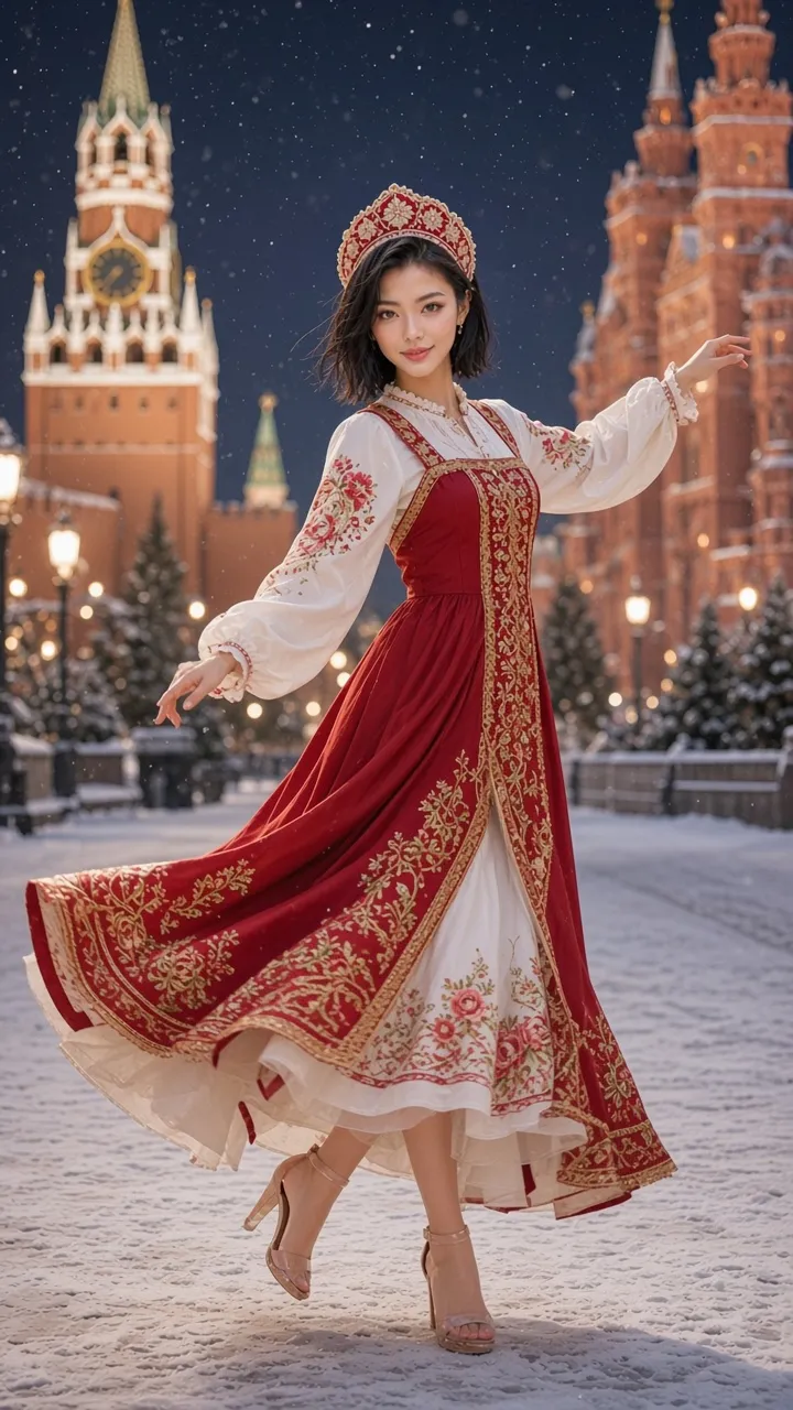 Winter Night at the Kremlin: Russian Sarafan Dance Portrait